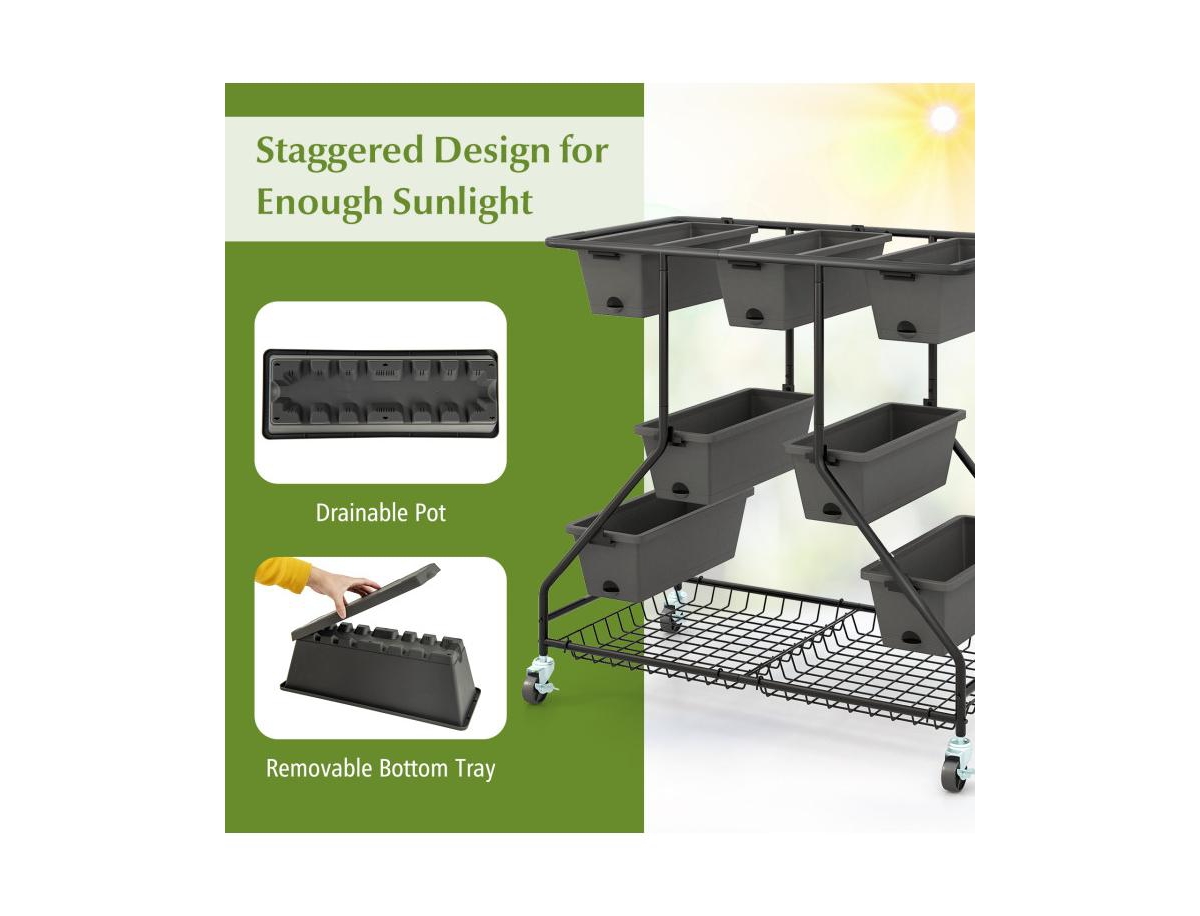 Slickblue Vertical Raised Garden Bed with 7 Planter Boxes and Storage Baskets- Black