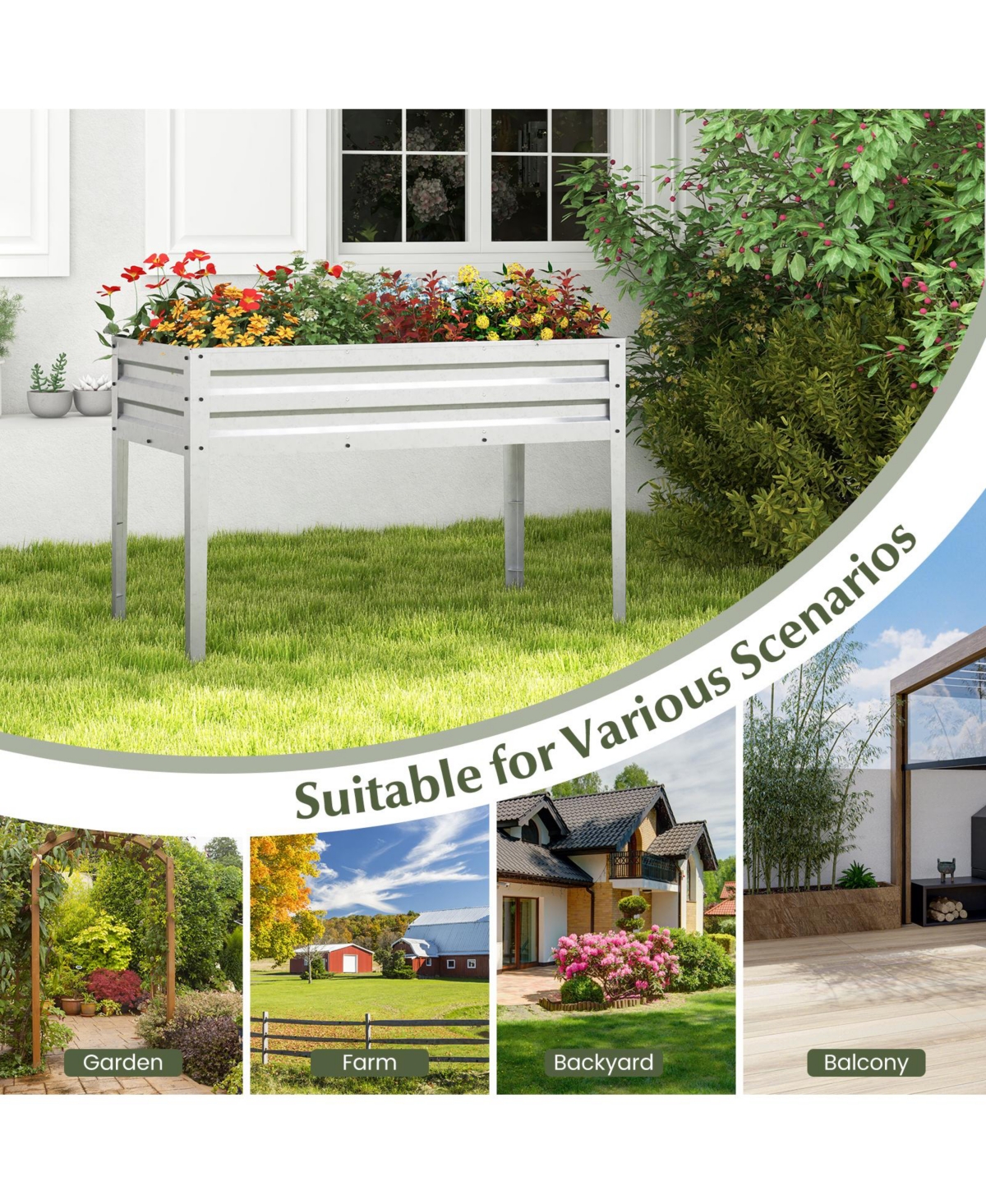 Slickblue Galvanized Raised Garden Bed Elevated Planter Box with Legs and Drainage Hole