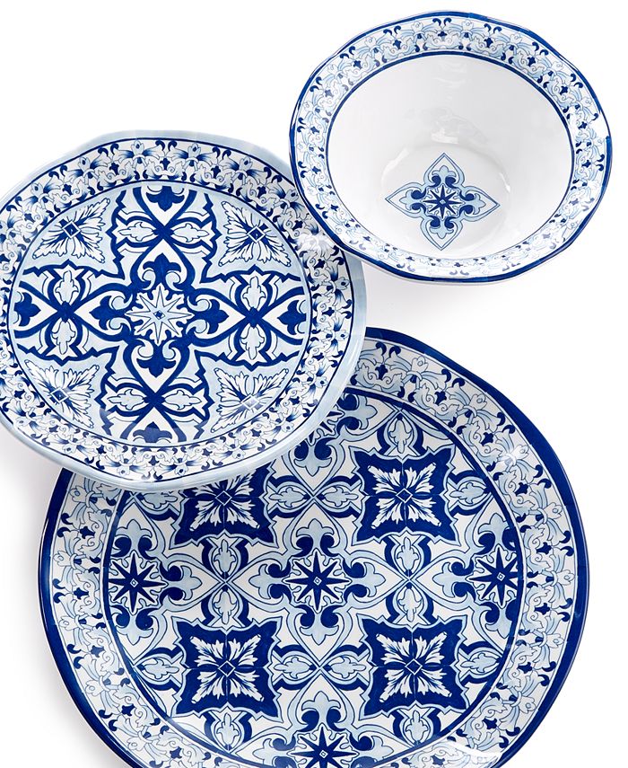 Q Squared Talavera in Azul BPA-Free Melamine Appetizer Plate Blue and White Set of 4 5-1/2 Inches 