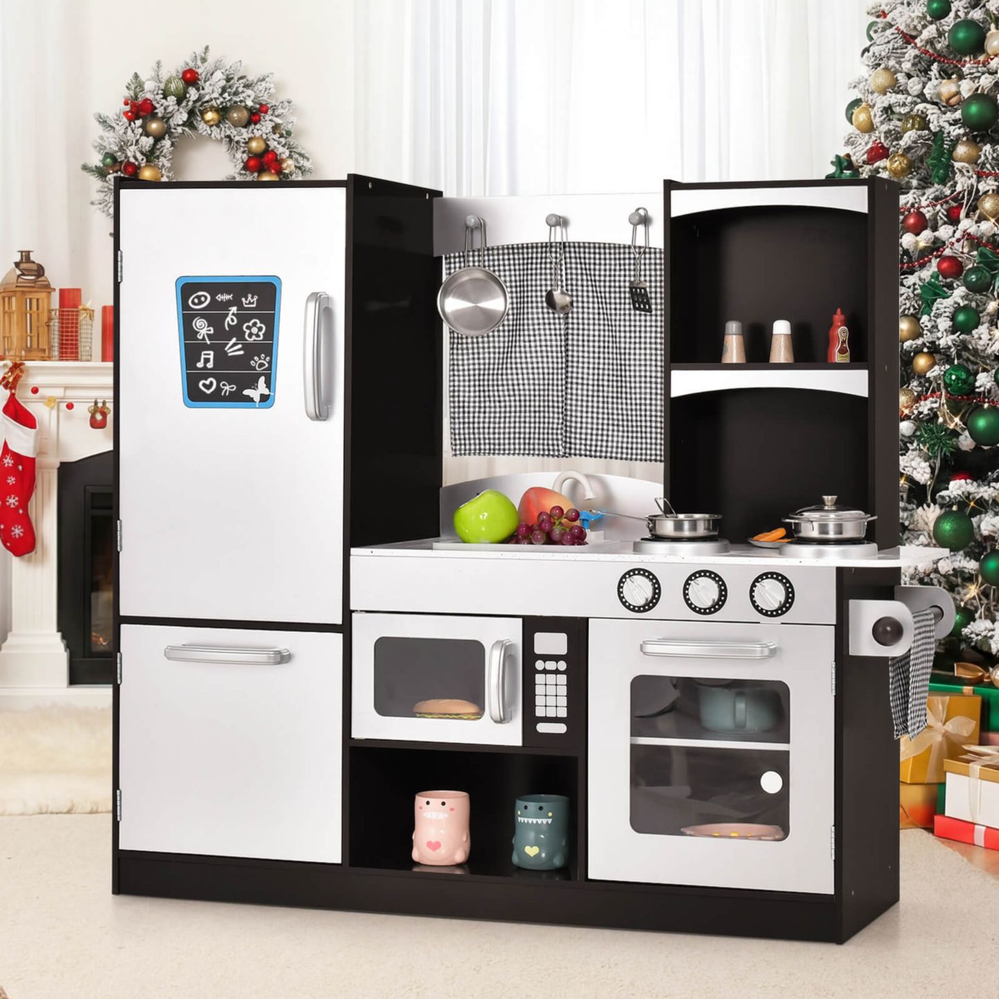 Детский игровой набор Costway Realistic Wooden Play Kitchen Playset, Ages 3+, цвет: Серебряный — фото 3