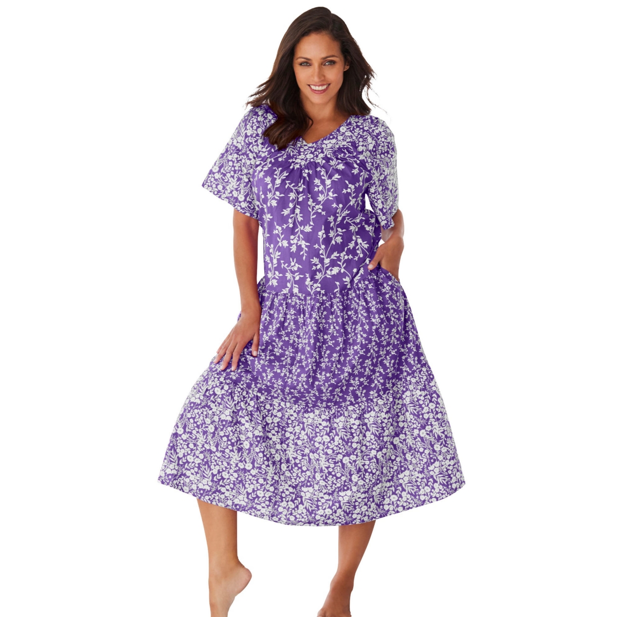 Plus Size Only Necessities Tiered Print Lounger - Bright berry floral