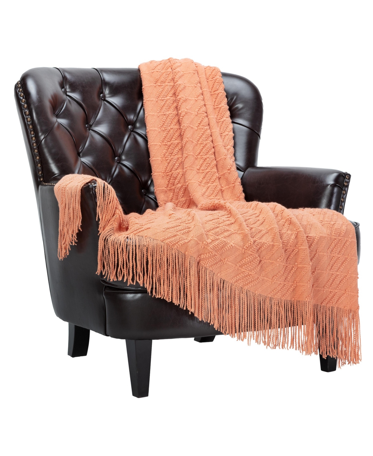 Chanasya Premium Rust Brown Blanket With Tassels - Acrylic Knitted Super Soft Fluffy Warm Cozy Lightweight Chic Boho Blanket for Bed Sofa Chair