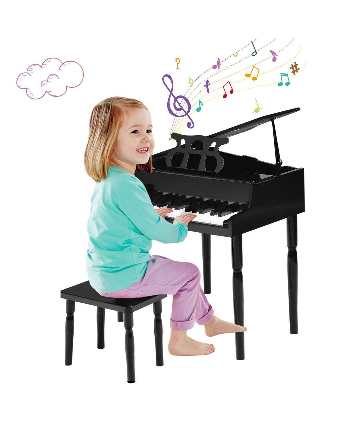 Slickblue 30-Key Wood Toy Kids Grand Piano with Bench and Music Rack