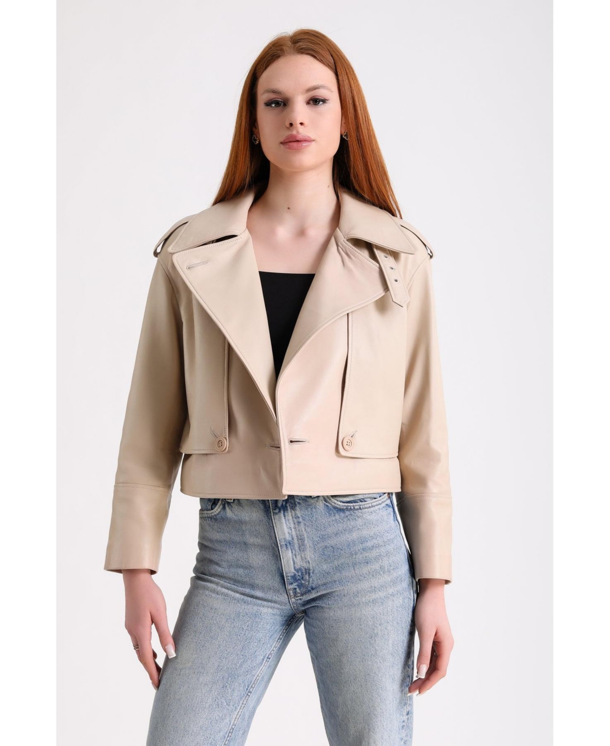 Furniq Uk Women's Leather Jacket,- Beige