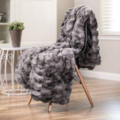 Premium Ruched Faux Fur & Mink Reversible Blanket, Throw