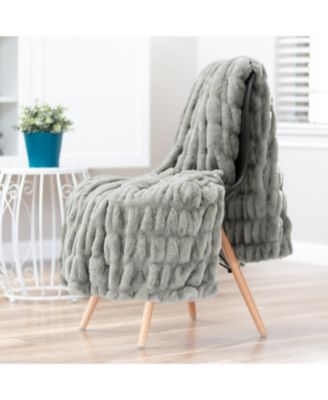 Premium Ruched Faux Fur & Mink Reversible Blanket, Throw