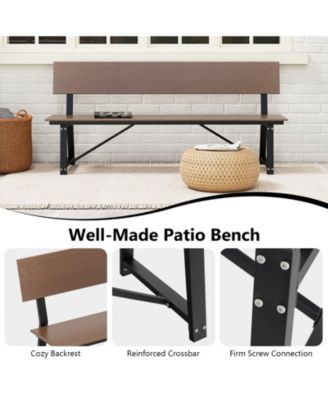 72 Inch Extra Long Bench with All-Weather HDPE Seat & Back for Yard Garden Porch