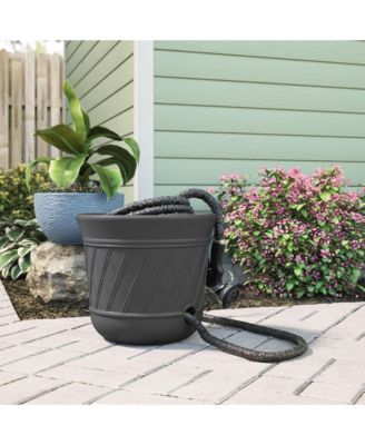 14 x 12" Resin Decorative Hideaway Outdoor Garden Hose Storage Pot, Gray