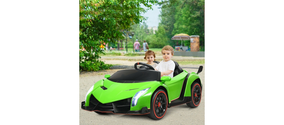 Slickblue 12V 2-Seater Licensed Lamborghini Kids Ride On Car with Rc and Swing Function- Green