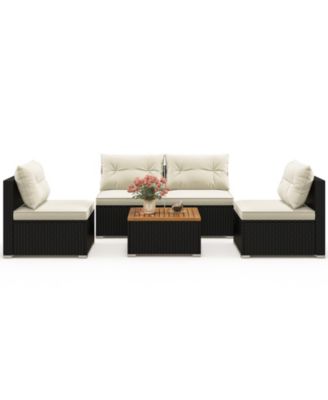 5 Piece Outdoor Furniture Set with Solid Tabletop and Soft Cushions