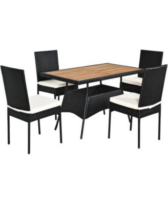 5 Pieces Patio Rattan Dining Set Table with Wooden Top