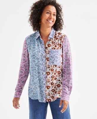 Style & Co - Women's Cotton Patchwork-Print Perfect Shirt