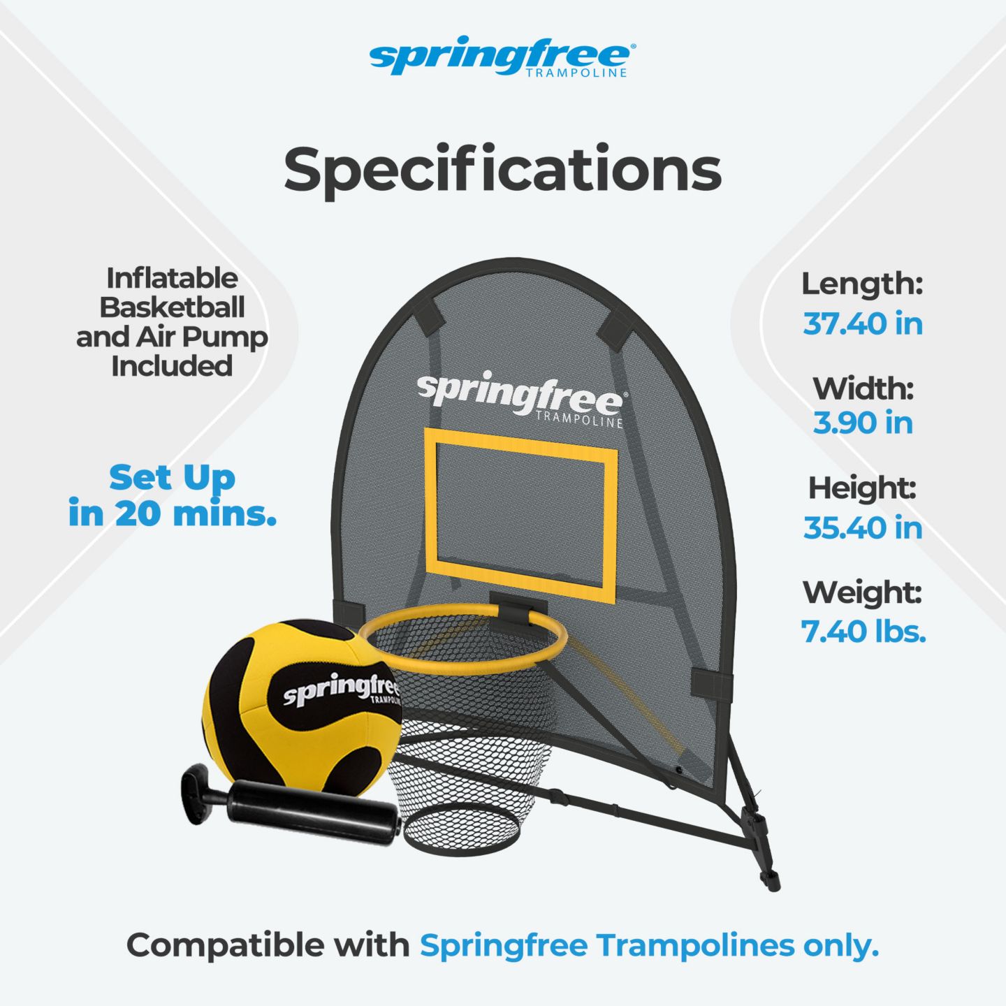 Детская игрушка Springfree Trampoline FlexrHoop Basketball Hoop with Adjustable Backboard, Ages 5+ — фото 5