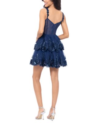 Juniors' Ruffled Sequined Corset-Bodice Dress