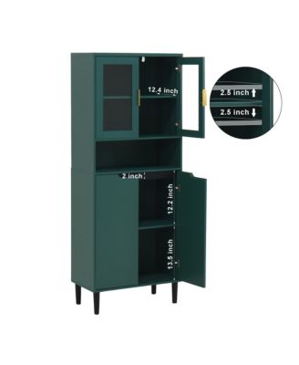 Tall Storage Cabinet with Glass Display & Gold Handles