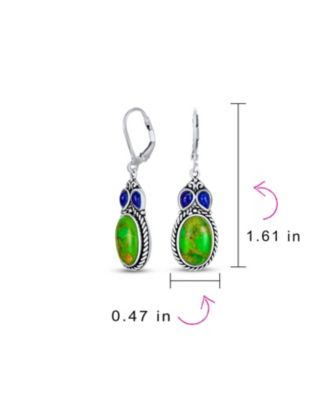 South Western Style Multi Stones Green Natural Stabilized Turquoise Oval Lever back Dangle Earrings Sterling Silver