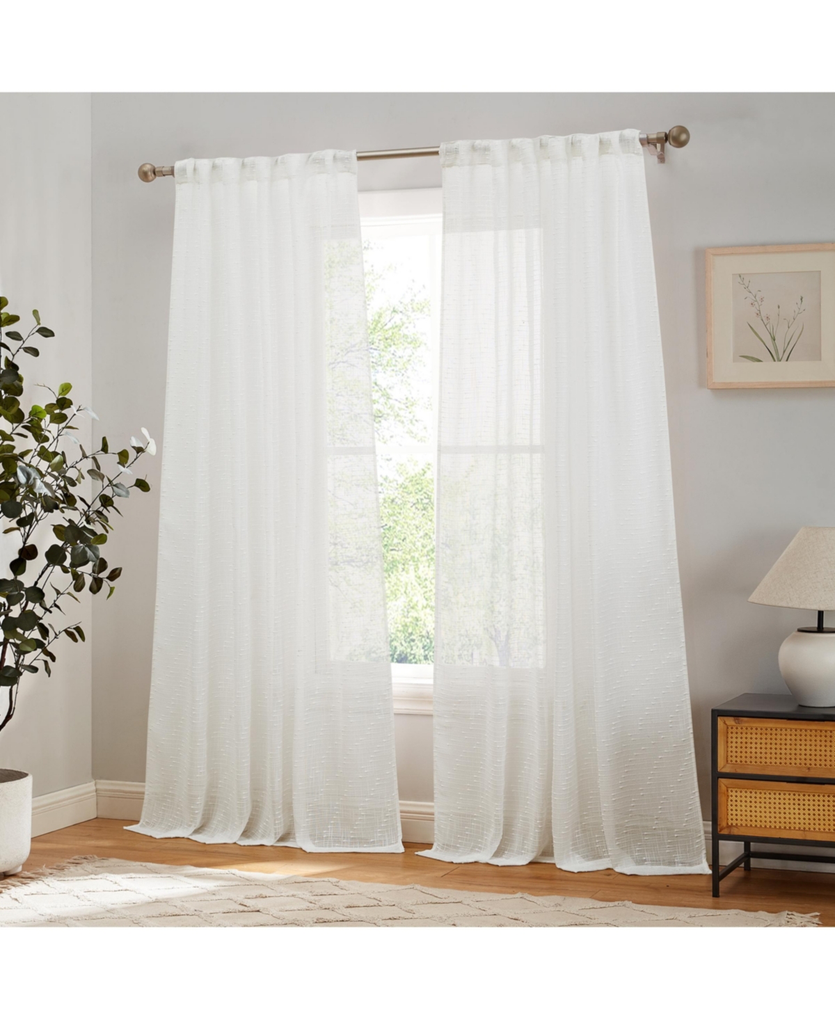 Hlc.me Emily Faux Linen Semi Sheer Transparent Rod Pocket Back Tab Lightweight Window Curtains Wide Panels