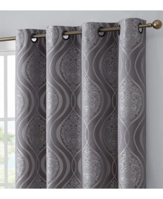 Montero Damask 100% Complete Blackout Shading Thermal Insulated Energy Efficient Heat/Cold Blocking Grommet Heavy Curtain Panels, Set of 2