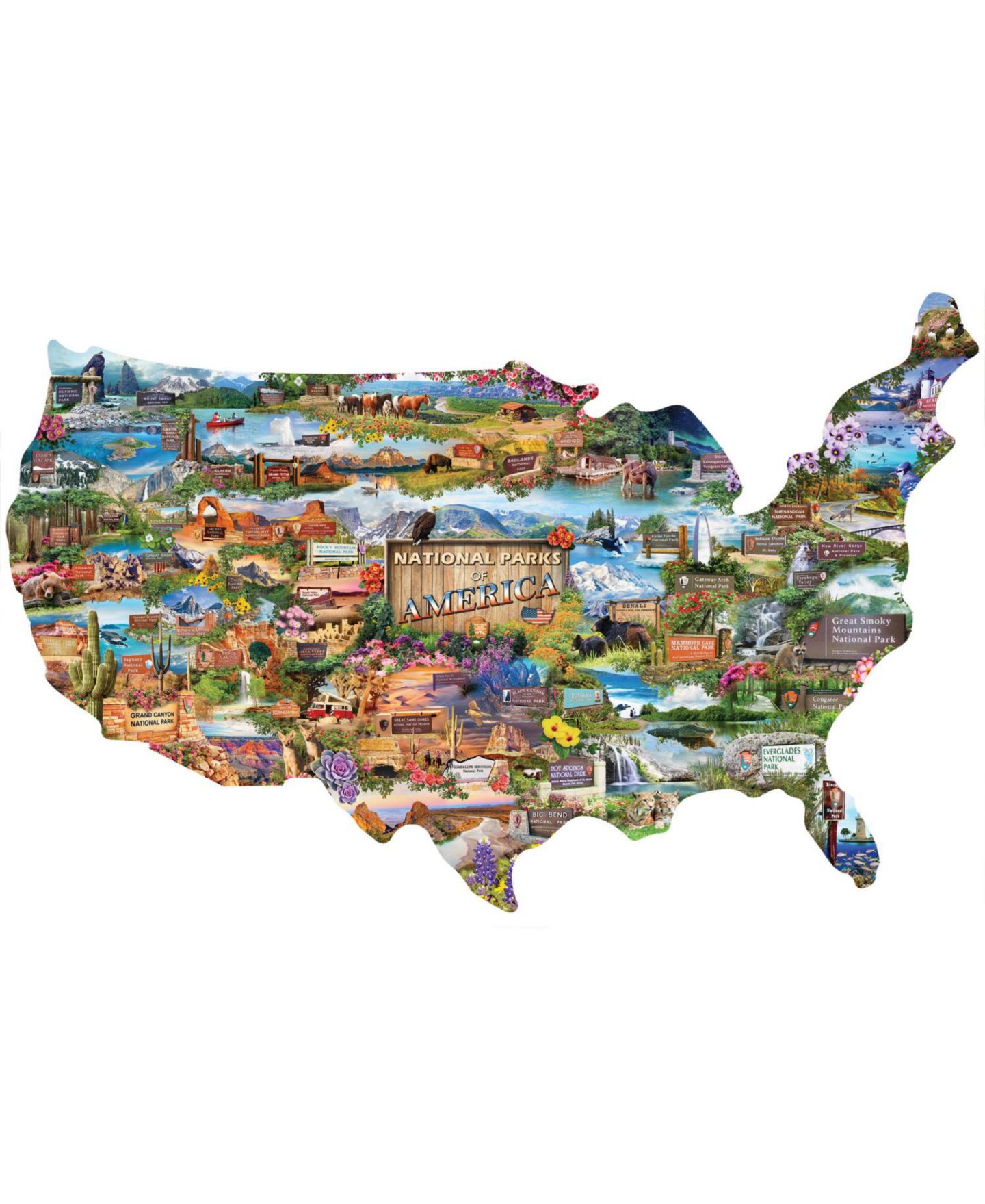 Детский пазл MasterPieces Puzzles National Parks of America 1000-Piece Shaped Jigsaw Puzzle, Ages 14+, цвет: Разноцветный — фото 2