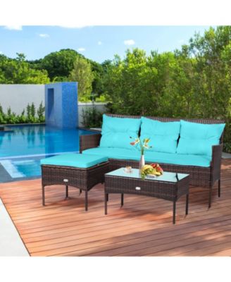 3 Pieces Patio Furniture Sectional Set with 5 Cozy Cushions