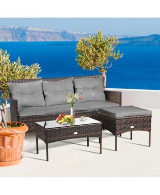 3 Pieces Patio Furniture Sectional Set with 5 Cozy Cushions