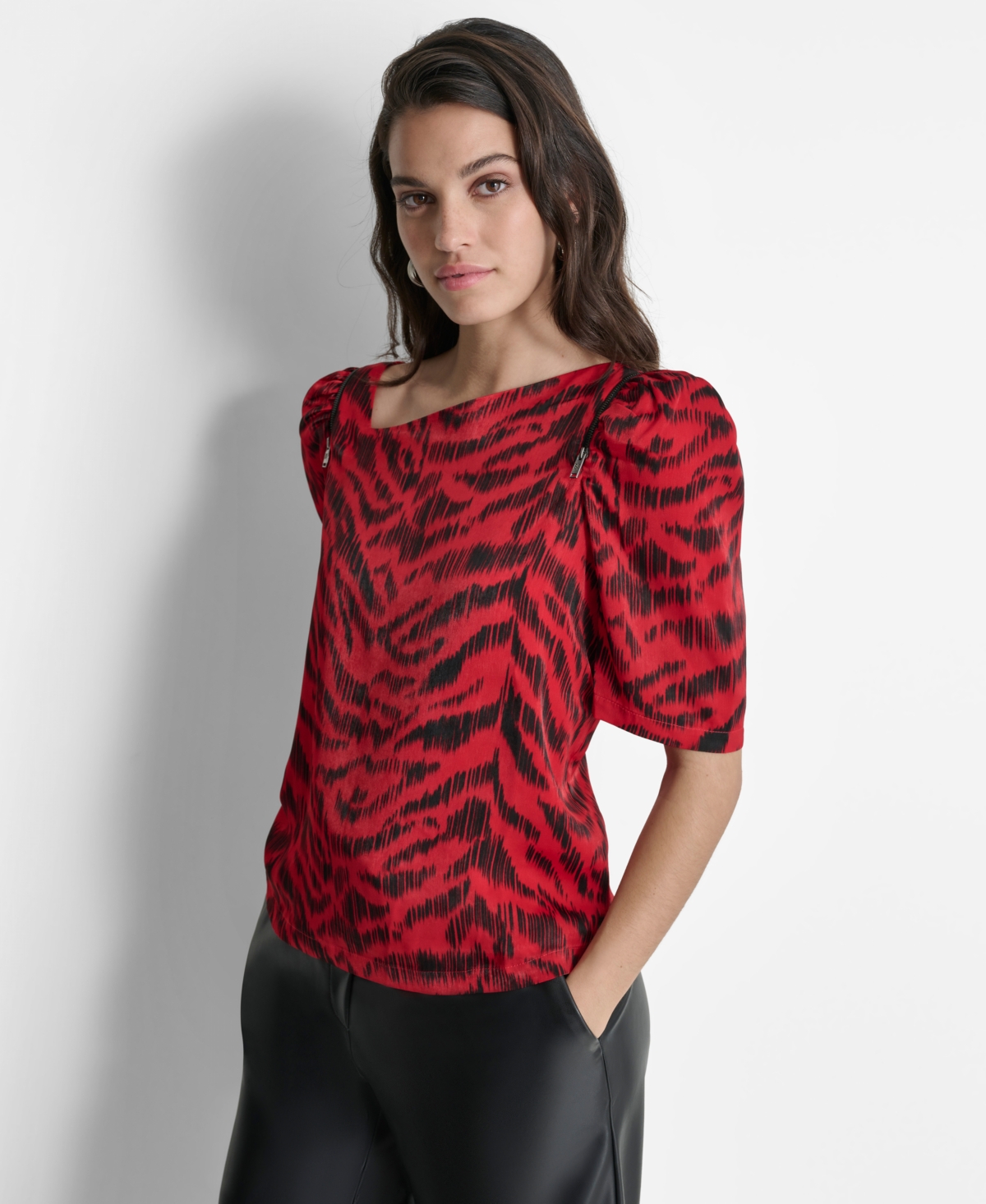 Dkny Women's Printed Asymmetric-Neck Satin Blouse