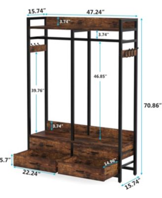 Freestanding Closet Organizer for Hanging Clothes, Heavy Duty Garment Rack with 4 Drawers, 8 Hooks and Storage Shelves