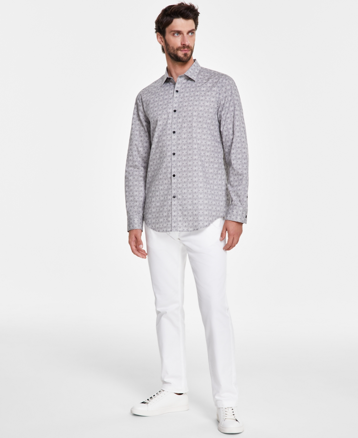 Alfani Men's Stretch Zen Garden Print Long-Sleeve Button-Down Shirt, Created for Macy's