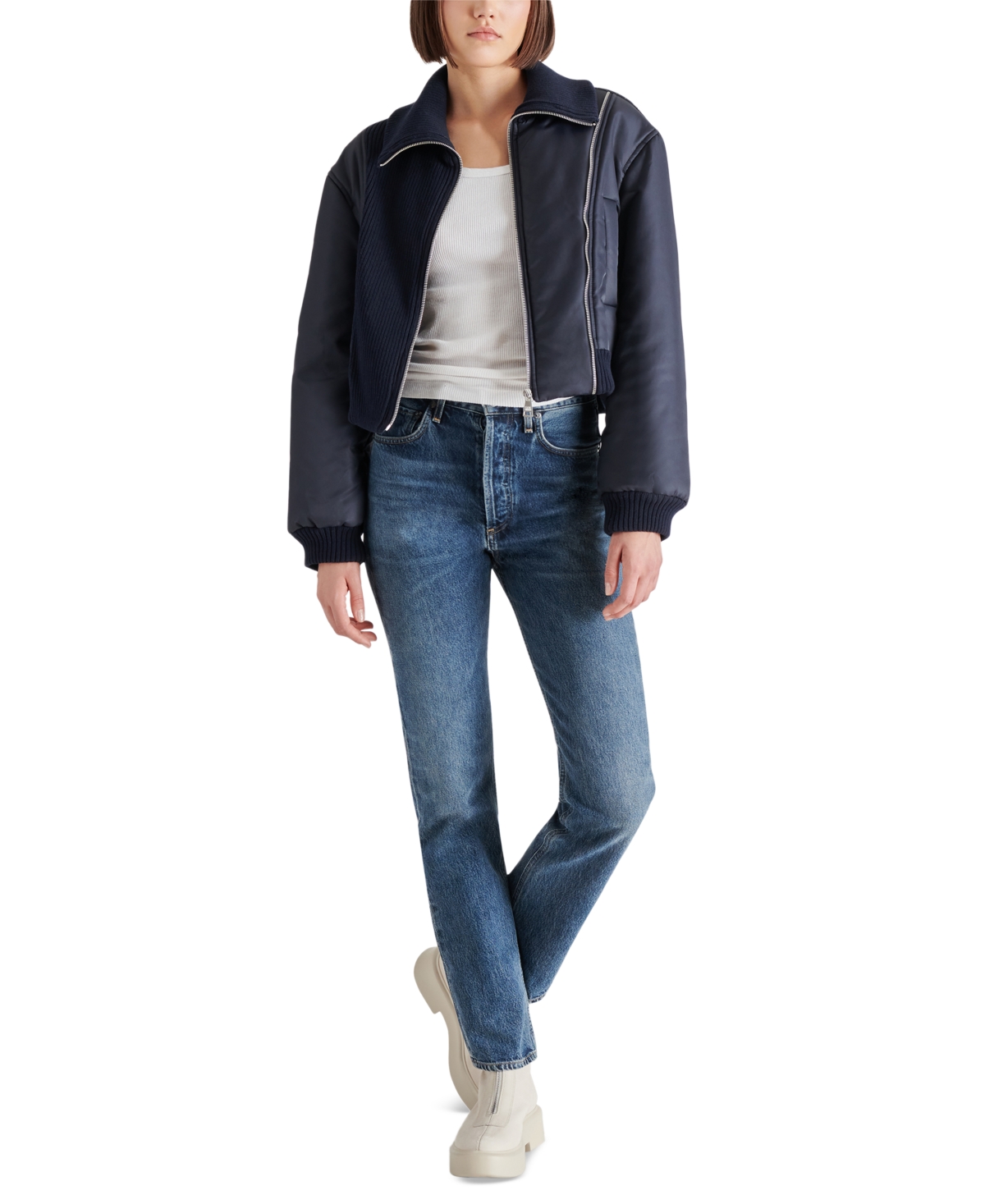 Steve Madden Women's Storm Mixed-Media Bomber Jacket