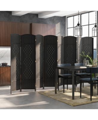 8-Panel Folding Room Divider with Hand-Woven Texture and Solid Wood Frame