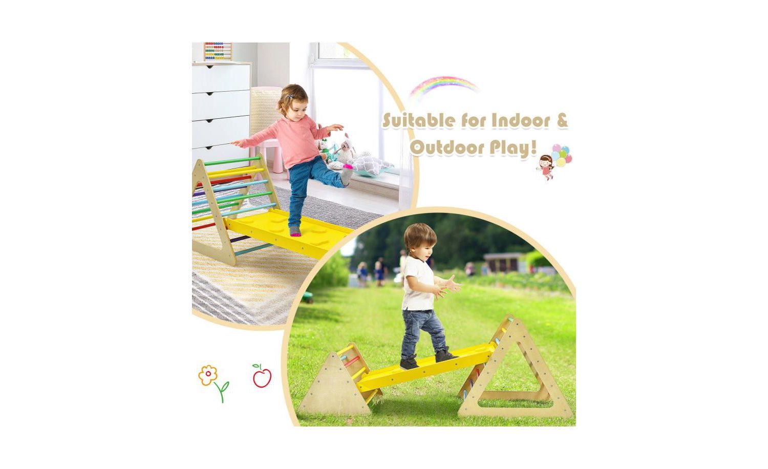 3 in 1 Wooden Set of 2 Triangle Climber with Ramp for Slid