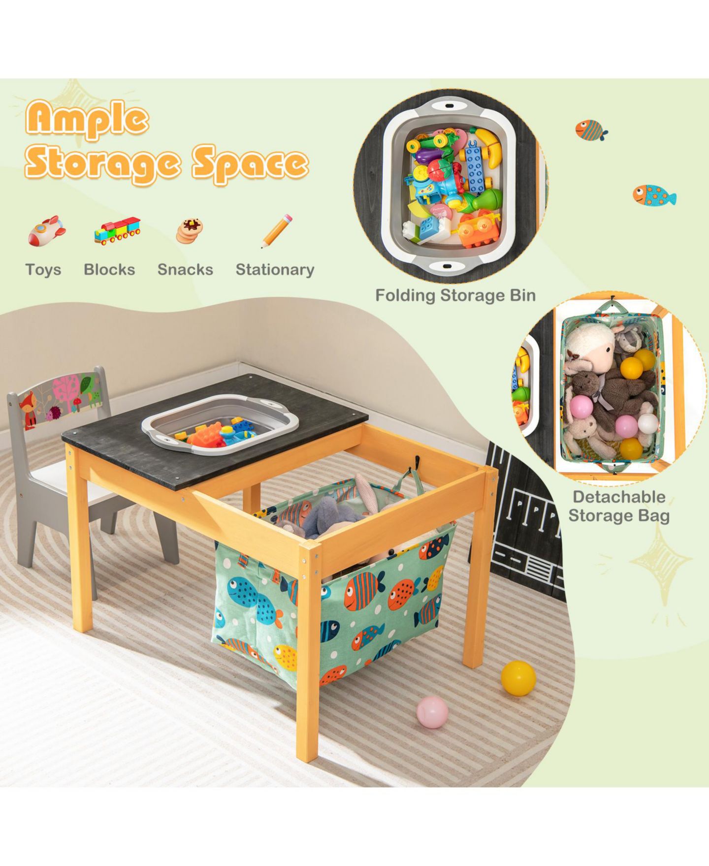 Детская игрушка Slickblue 3-in-1 Sand Water Fir Wood Activity Table with Foldable Storage Bin, Ages 3-8, цвет: Натуральный / Чёрный — фото 5