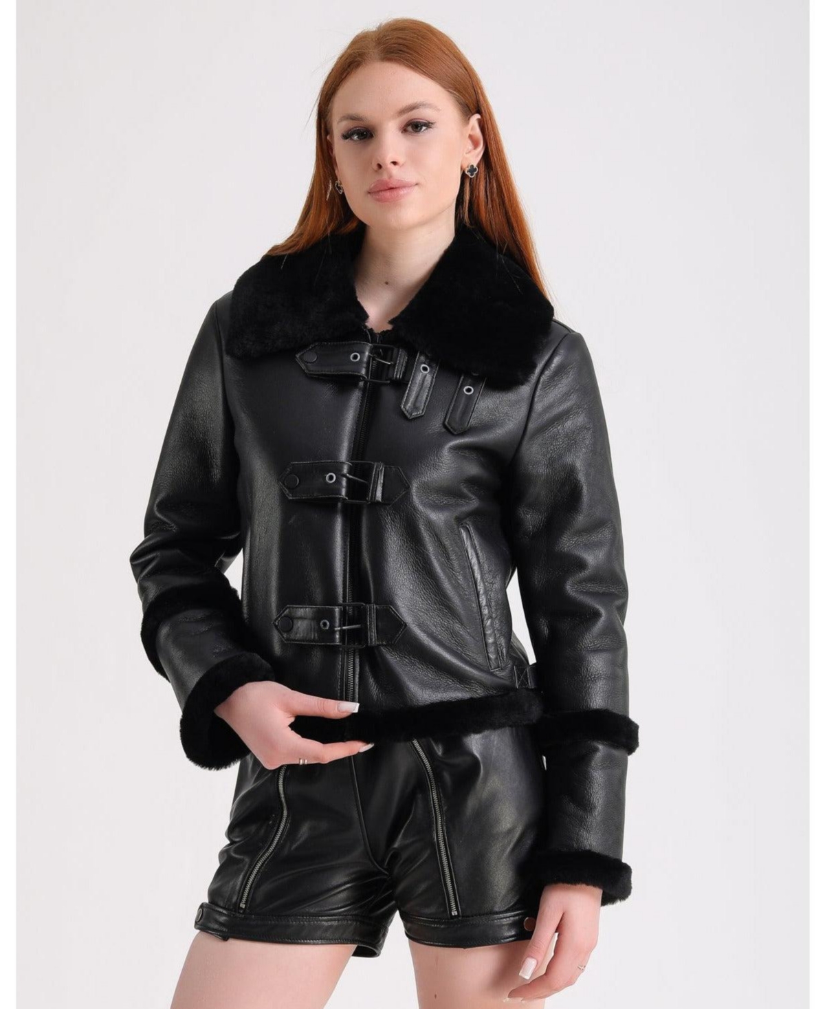 Women's Shearling Jacket, Black - Black