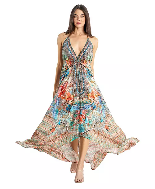 women's maxi tribal print halterneck dress