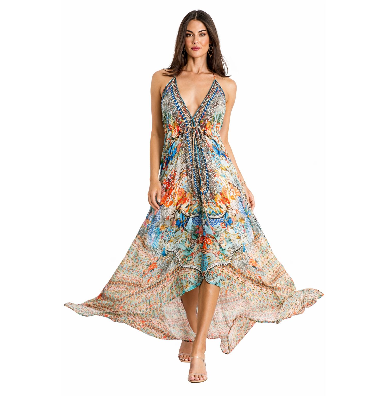 Women's Maxi Tribal Print Halterneck Dress