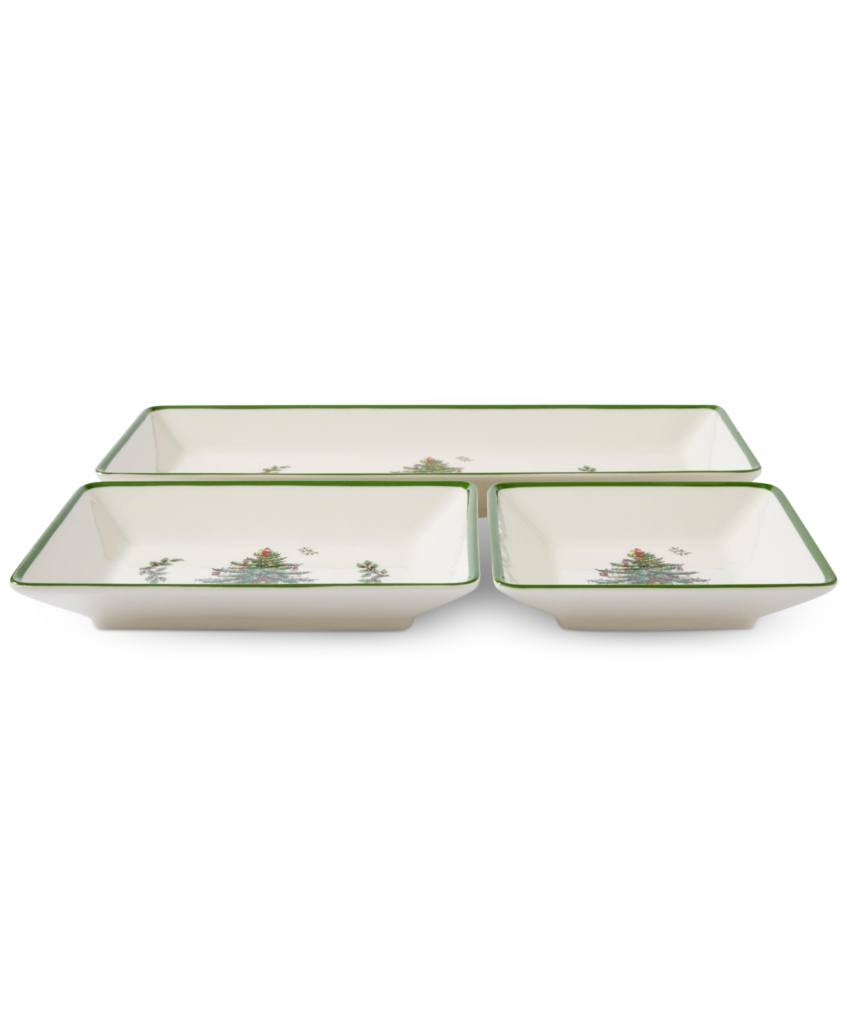 Spode Christmas Tree Traditional 3 Piece Nesting Tray In Green