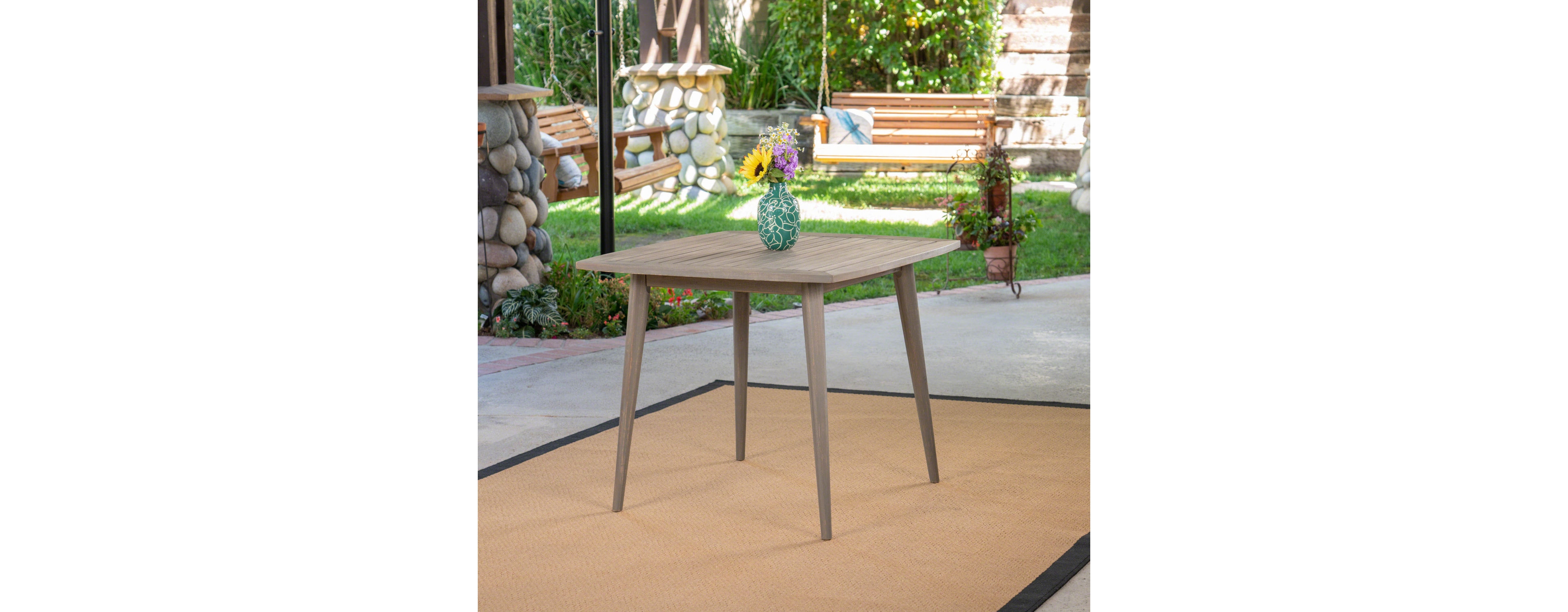 Modern Acacia Wood Square Dining Table, Gray