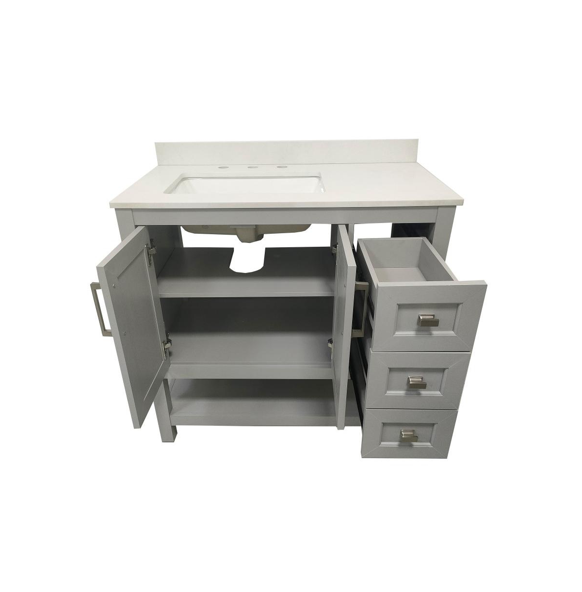 Merrick Lane Vigo Bathroom Vanity With Ceramic Sink, Carrara Marble Finish Countertop, Storage Cabinet With Soft Close Doors, Open Shelf And 3 Drawers