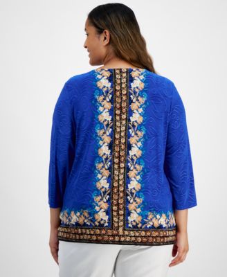 Plus Size Enchantment Floral Jacquard Top, Exclusively at Macy's