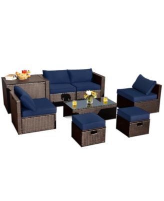 8 Pieces Patio Space-Saving Rattan Furniture Set with Storage Box and Waterproof Cover
