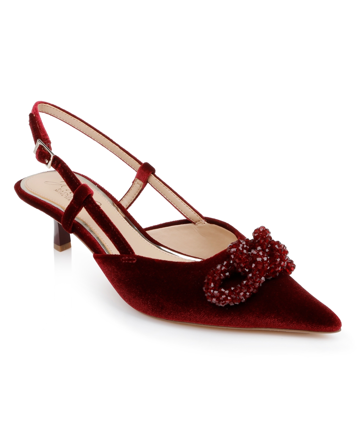 Jewel Badgley Mischka Tabitha Slingback Kitten Heel Pump In Bordeaux Velvet