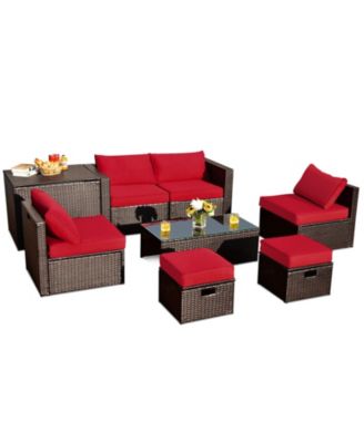 8 Pieces Patio Space-Saving Rattan Furniture Set with Storage Box and Waterproof Cover