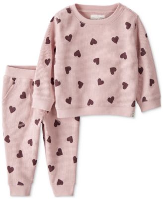 Carter's - Baby Girls Waffle-Knit Heart-Print Top & Pants, 2 Piece Set