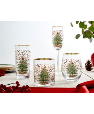Christmas Tree Polka Dot Highball Glasses, Set of 4