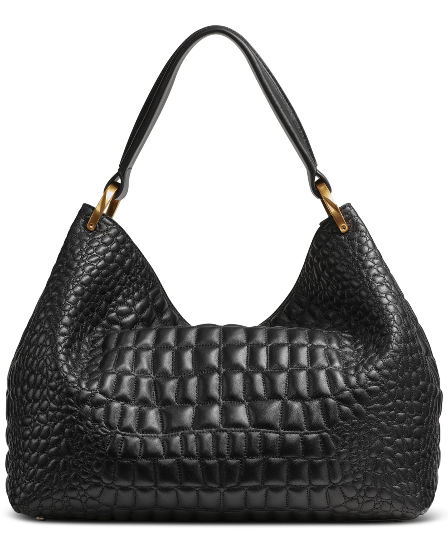 Женская сумка Donna Karan New York Glenwood Quilted Croc Large Shoulder with Tassel Detail, цвет: Чёрный / Золотой — фото 5
