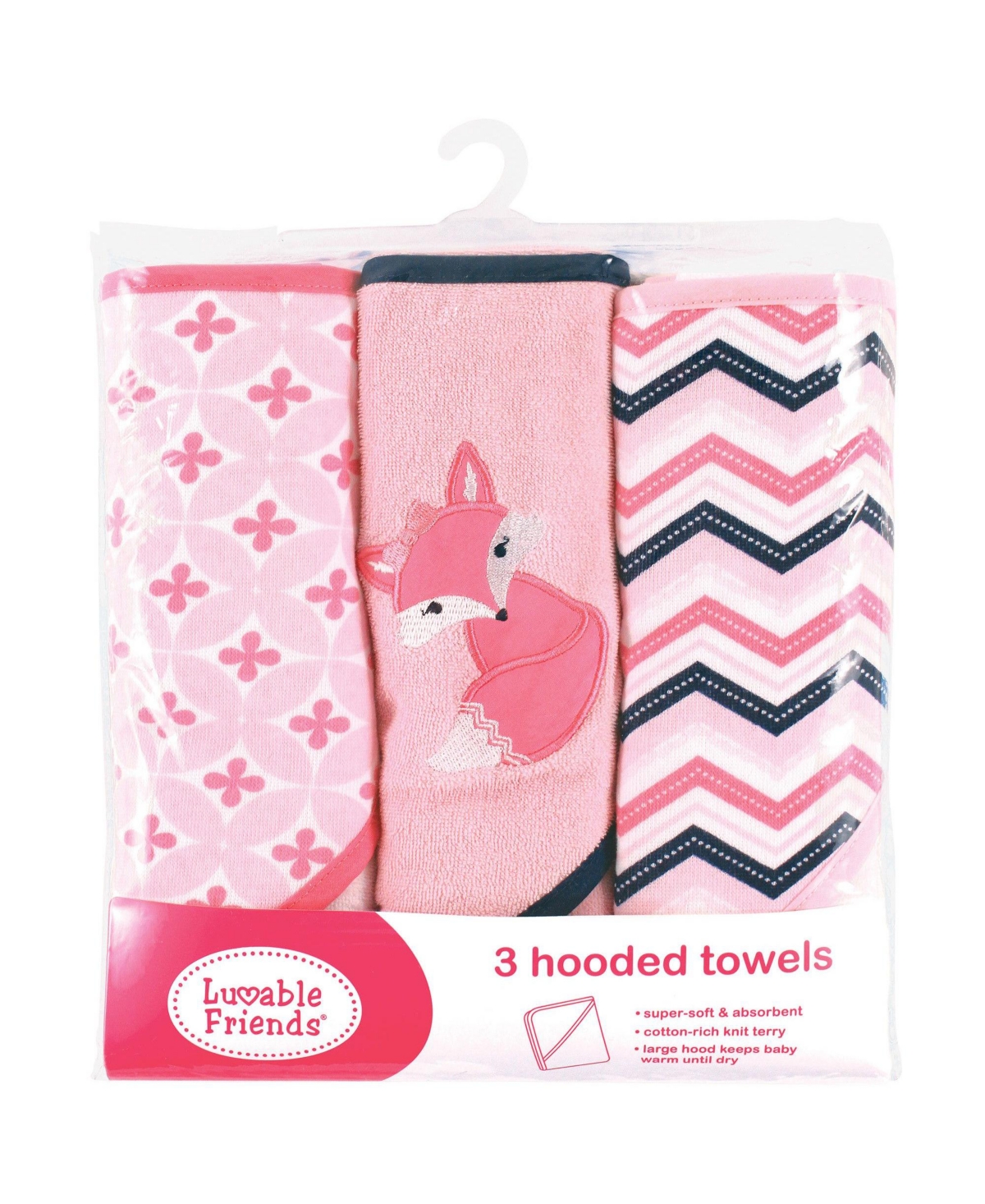 Luvable Friends Infant Girl Cotton Terry Hooded Towels, Foxy 6-Piece, One Size