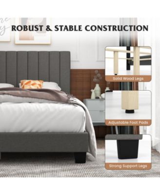 Queen Size Upholstered Bed Frame with Vertical Channel Tufted Headboard-Gray