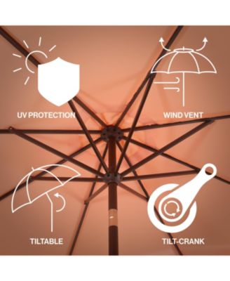 Tracy 9 ft. Classic MidCentury Scalloped Fringe Market Patio Umbrella with Auto-Tilt Crank, Wind Vent and UV Protection in Coral