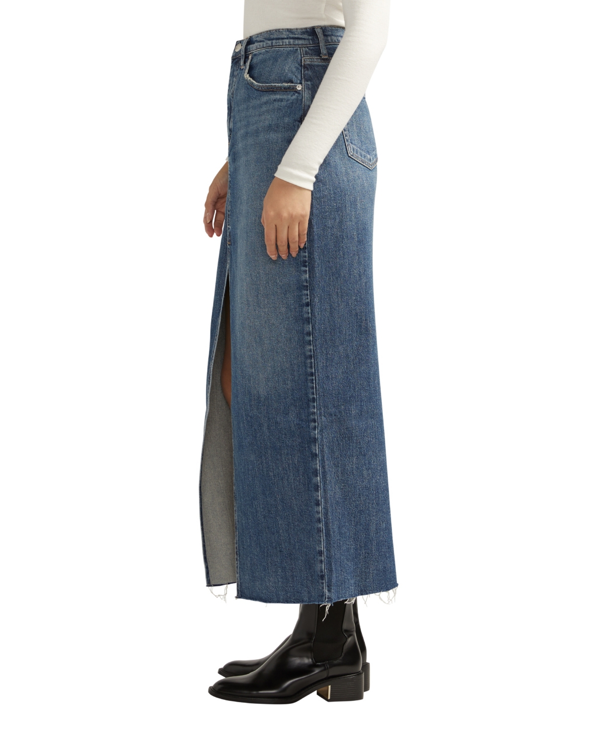 Silver Jeans Co. Front Slit Denim Midi Skirt In Indigo