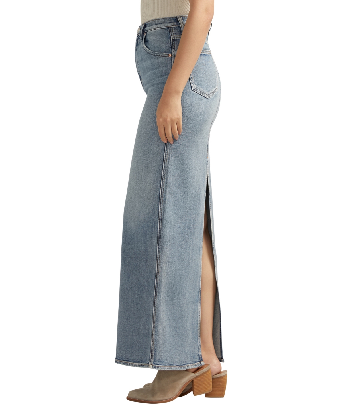 Shop Silver Jeans Co. Women's Back-slit Maxi Jean Skirt In Indigo